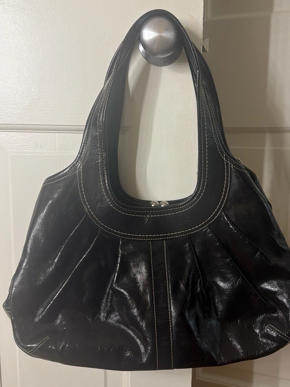 Coach Pleated Ergo KissLock Leather with Contrast Stitching